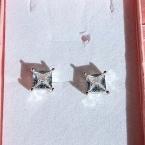 Silver Square Diamond Stud Earrings